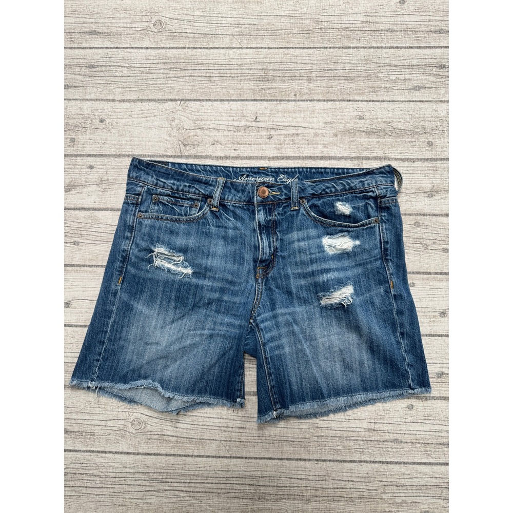 American Eagle Shorts Womens 10 Blue Denim Medium Wash Cut Off Distressed Cotton